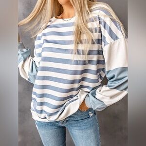 Blue Striped Pullover Sweatshirt